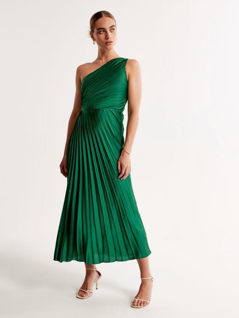 Abercrombie & Fitch Giselle Pleated One-Shoulder Emerald Green Dress